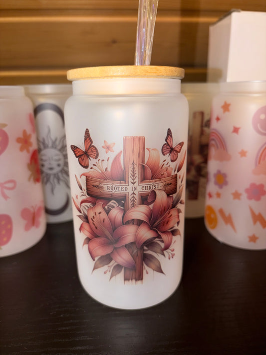 16 Oz Frosted Glass Cup