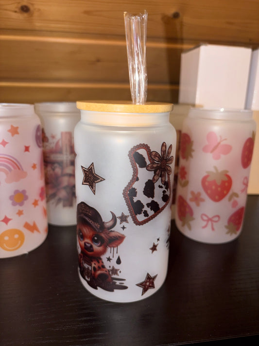 16 oz Frosted glass cup