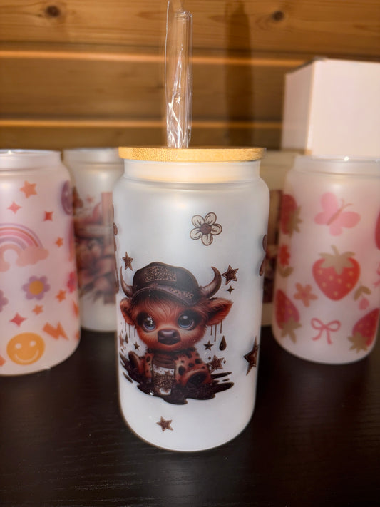 16 oz Frosted glass cup